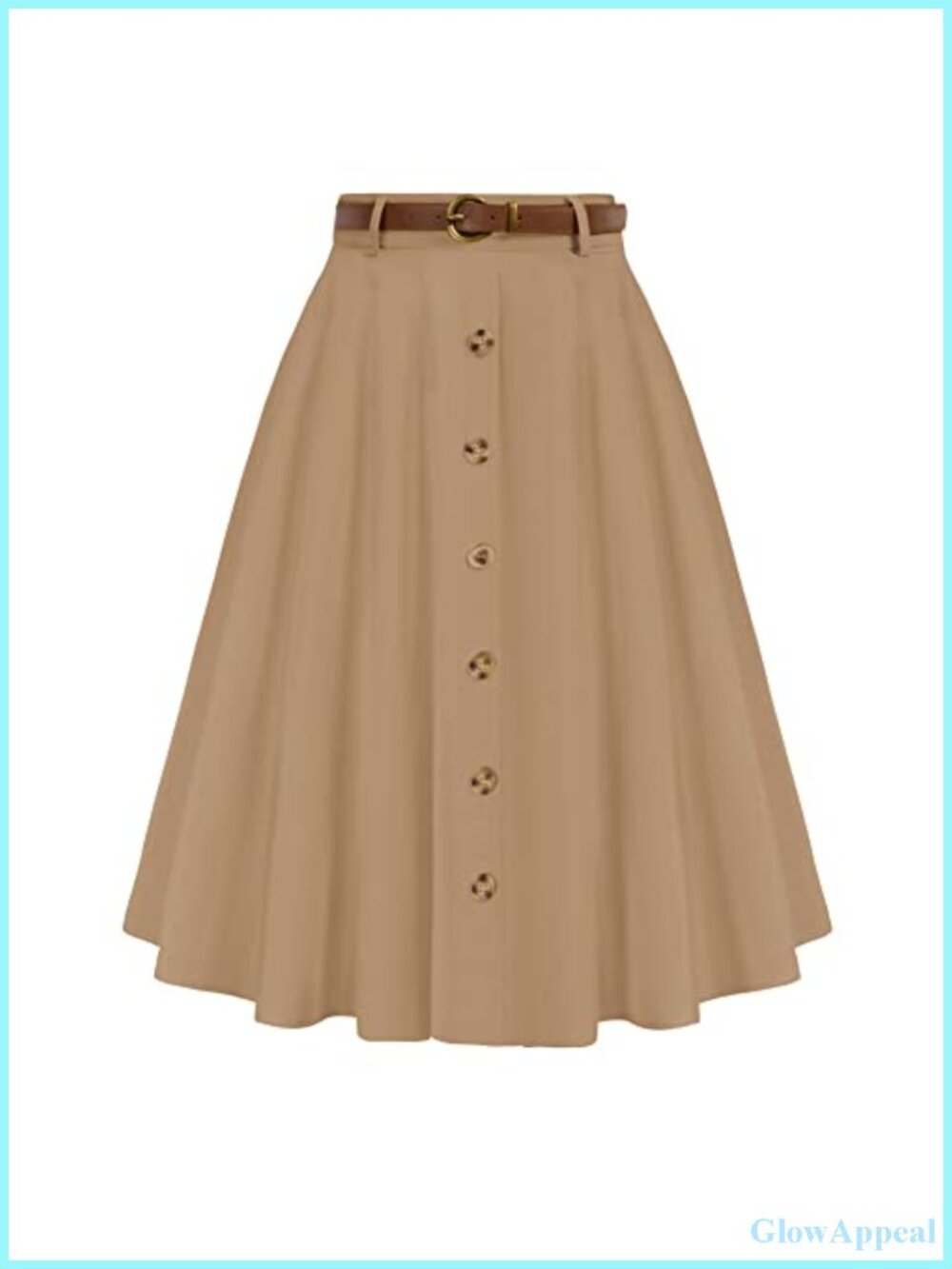Vintage High Waist A-Line Flared Midi Skirt with Pockets Detachable Belt